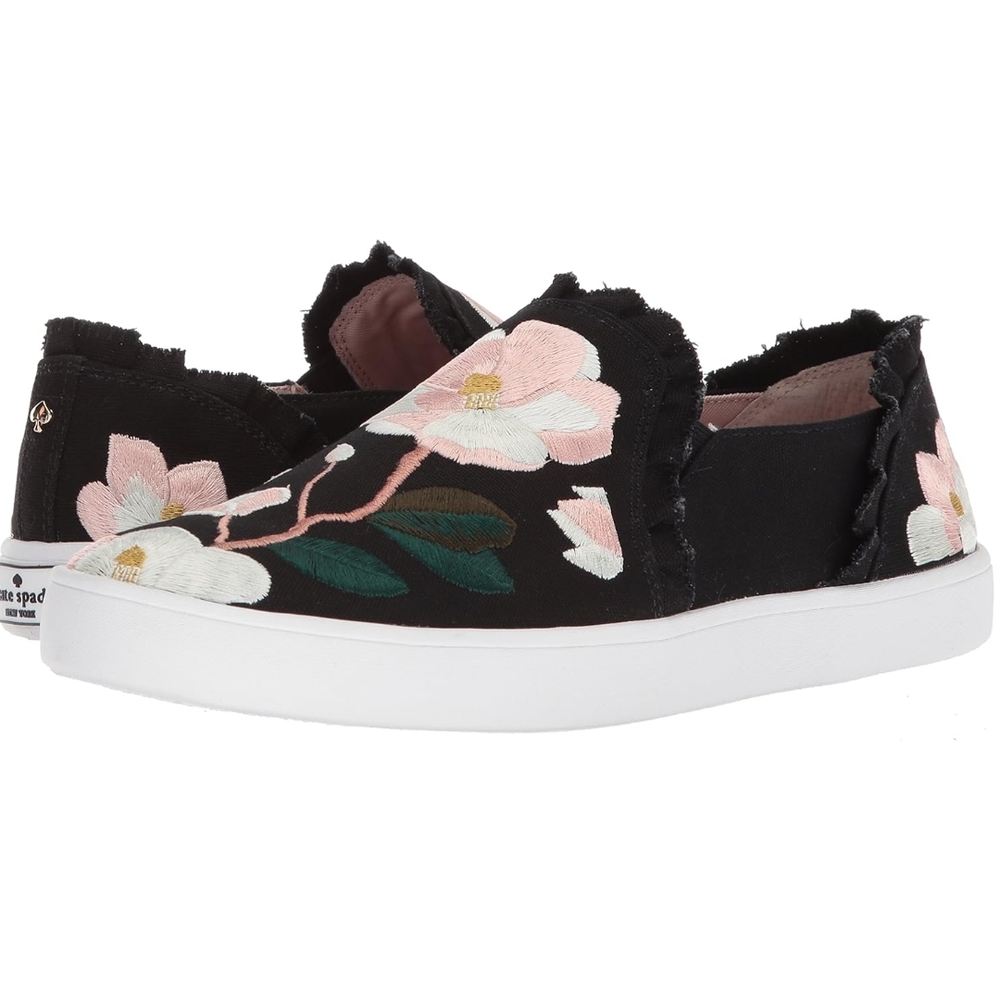 Kate Spade Leonie Black Floral Slip-On Sneakers
